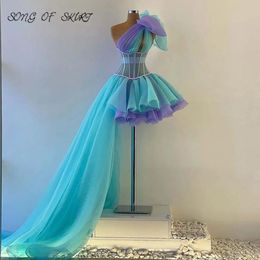 Colour Matching Homecoming Dresses One Shoulder High Low Short Split Festival Prom Party Cocktail Gowns Vestidos De Fiesta 231227