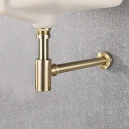 Drains High Quality Brass Body Basin Wast Drain Wall Connexion Plumbing Ptraps Wash Pipe Bathroom Sink Trap Black/Brushed Gold/Chrome