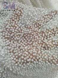 Super Top Quality White Color Full Beads and Sequins Luxury Handmade Fashion Net Lace Fabric For Party Dresses 231226