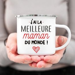 The world's best mother French printed enamel cup creative coffee cup beverage water milk cup enamel cup family drink 231227