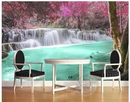 Wallpapers Forest trees waterfall lake mural background wall 3d murals wallpaper for living room