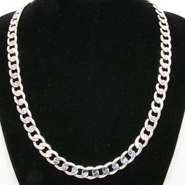 10mm Wide Solid Curb Chain 18K White Gold Filled Classic Style Polished Mens Necklace Jewellery 24 Inches2494