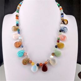 Necklaces Druzy Personality Fashion Natural Crystal Stone Round Beads String Waterdrop Pendant Necklace Colourful Energy Healing Necklace