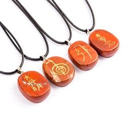 25mmx20mm Energy Symbol Pendants Necklace Natural Crystal Lapis Lazuli Stone Reiki Religious Chakra Jewelry316Q