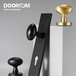 Dooroom Brass Door Lock Set Modern Egg Shaped Knob Long Plate Interior Bedroom Bathroom Double Wood Door Lever Set Dummy Handles 231226