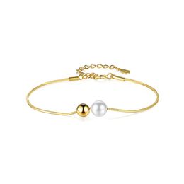 Pearl Gold Ball Bracelet S925 Silver Plated 18k Gold Snake Chain Bracelet European Fashion Women Bracelet High end Jewelry Wedding Party Valentine's Day Gift SPC