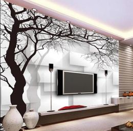 beautiful scenery wallpapers Hand painted bck and white 3d abstract tree square TV background wall259y9838762