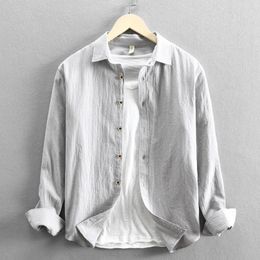 Men's Casual Shirts Basic Classic Long Sleeve Linen Cotton For Men Sold Colour Comfortble Button Up Shirt Man Chemises Homme