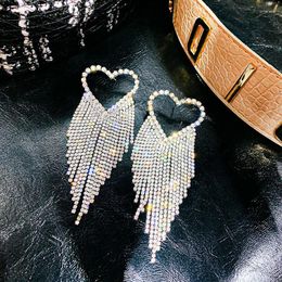 Dangle Earrings Fashion Long Tassel Drop For Women Bijoux Shiny Luxury Full Rhinestone Heart Crystal Jewellery Gifts