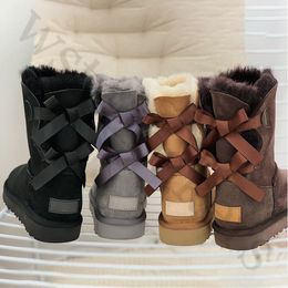 Autumn Winter bow tie boots combat Warm Snow Boots Designer Womens Fur shoes fluffy woman shoe 36-40 size bootslady cute bowed new boots 4 Colours women shoes female