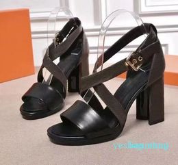 Dance shoe designer sexy letter heels 10cm Lady Metal Belt buckle Thick Heel Woman shoes Large size