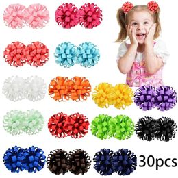30 Pcs 3" Boutique Grosgrain Ribbon Loopy Puff Hair Bows Ponytail Holder Hair Ties Hair Bands for Baby Girls Kids Children 231226