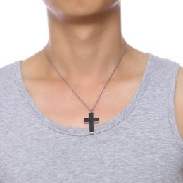 Mens Black Cross Cremation Pendant Necklace for Men 14K White Gold Ashes Urn Keepsake Male Jewellery with 20/24 inch