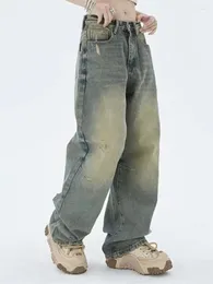 Men's Jeans Male Baggy Pants Washed Vintage Fashion Korean Streetwear Long Hip Hop Loose Casual Straight Denim Trousers C60