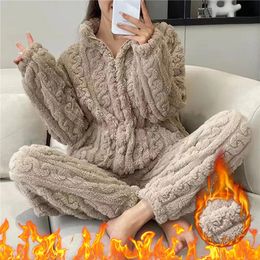 Winter Warm Flannel Women Pyjamas Set Thick Coral Velvet Long Sleeve Pajamas Set Leisure Sleepwear For Women Nightwear Nighttown 231226