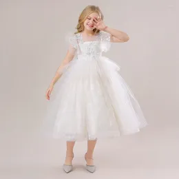 Girl Dresses Cap Sleeves White Teens Kids Princess Party Dress For Girls Formal Prom Wedding Bridesmaid Children Christmas Costumes