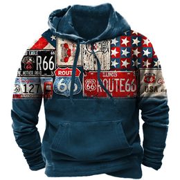 Vintage Men's Sweatshirt 3d Moto Print Clothes Route 66 Sweater Fashion Hoodie Streetwear Casual Jacket For Men Oversize Hoodies 231226