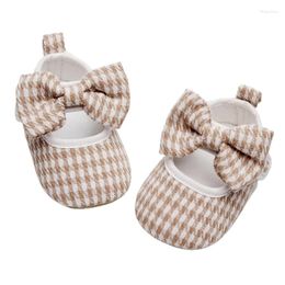 First Walkers 0-18M Baby Girls Bow Flat Shoes Soft Sole Houndstooth Print Non-slip Born Infant Toddler Wedding Dress