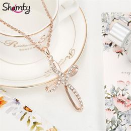 Shamty Rose Gold Colour Glass Cross Pendant Necklace Ukraine Fashion Jewellery Gift287t