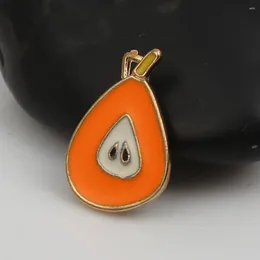 Pendant Necklaces DoreenBeads Zinc Based Alloy Fruit Pear Charms For Jewelry Making Orange Enamel DIY Findings 19mm X 13mm( 4/8") 10 PCs