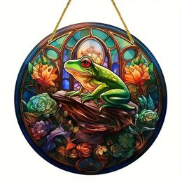 1pc, Frog Light Catcher, Colourful Window Hanging, Acrylic Sign, Living Room Hanging Decor, Round Sign, Garland Sign Centerpiece, Holiday, Gift Window Decor