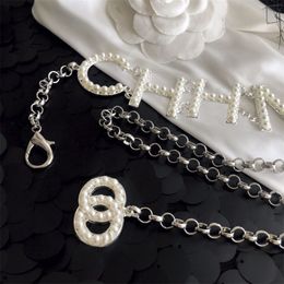 Pearl Letter Waist Chain Belts Designer Lady Rhinestone Waistband Dress Accessories Women Waistchain Fashion Pearls Belt