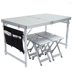 Camp Furniture Free Ship High Quality Folding Coffee Table Set Aluminium Alloy Dinning Desk With Four Stools Outdoor Camping Picnic Sets