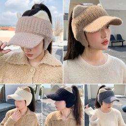 Ball Caps Warm Knitted Hat Fashion Windproof Soft Empty Top Cold-proof Plush Outdoor