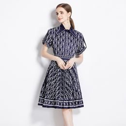 Summer Runway Women's Skirts Sets Fashion Letter Print Short Sleeve Shirt and Pleated Skirt Elegant Slim Fit 2pcs Suit