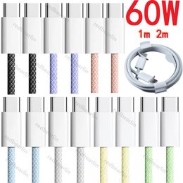 Fast Quick Charging 60W 3A C to C Fabric Nylon USB C Type c Charger Cable Cables 1M 3ft 2m 6Ft For Samsung S23 S24 Utral Htc Xiaomi Huawei Android phone