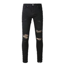 Designer Jeans Purple Women Denim Trousers Black Pants High-End Quality Embroidery Quilting Ripped For Trend Brand Vintage Pant Mens Fold Slim 810