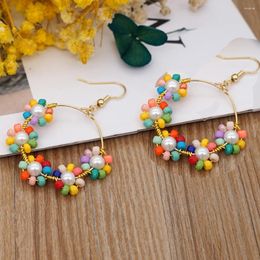 Hoop Earrings BohoBliss Beaded Flower Pearl Dangle Colourful Miyuki Jewellery Bohemian Design Clay Beads Stainless Steel Ear Rings