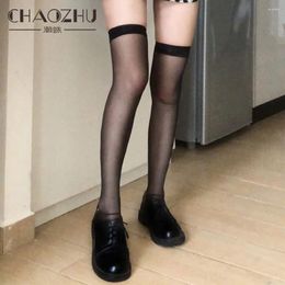 Women Socks CHAOZHU 1 Pair Black White Ultra Thin And Translucent Over Knee High Young Girl Fashion Silk Sweet Summer Stockings