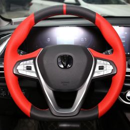 Steering Wheel Covers For Changan CS75 35 85 95 EADO DT Interior Hand-sewn Black Red Leather Cover Modified Accessories