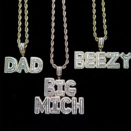 14K New Baguette Custom Letters Pendant Necklace CZ Name Chain Zircon Pendant Gift Jewellery for Men Women2496