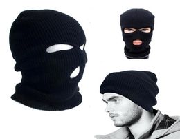 2019 New Hole Balaclava Full Face Cover Mask Three 3 Knit Hat Winter Snow Stretch mask Beanie Hat Cap New Black Warm Masks5622625