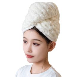 Cloud Coral Velvet Haartrocknungshut Superabsorption Haarpflege Handtuchkappe Eingewickelter Turban Doppelschichtige verdickte Duschhauben Badezimmer Badehüte Frauen W0153