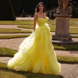 Casual Dresses Pretty Yellow Lush Tulle Prom Party Strapless Ruffled Mesh Long Formal Occasion 2023 Wedding Bridal Dress Custom