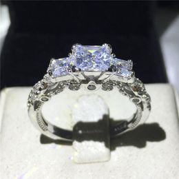 Romantic Vintage Female ring Three-stone Diamonique cz Diamond 925 Sterling Silver Engagement wedding Band ring for women285P