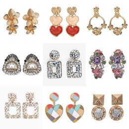 new fashion designer exaggerated vintage geometry diamond Colourful rhinestone crystal flower heart pendant stud earrings for women290V