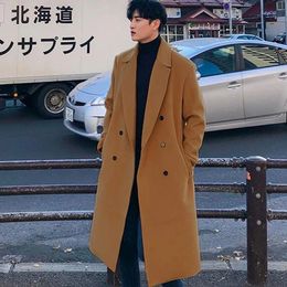 Autumn Winter Men Medium Length Coat Thickened Fashionable Woolen Coat Korean Loose Casual Double Breasted Clothes 231226