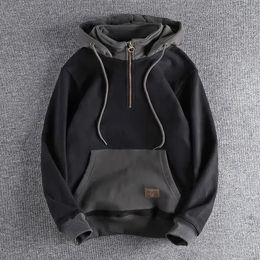 Sweatshirt for Men Color Matching Male Clothes Fleeced Full Zip Up Hooded Hoodies Loose Streetwear Warm Novelty and S 231227