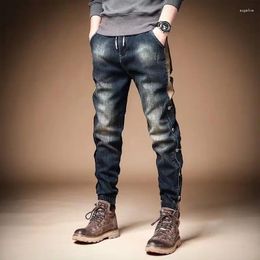 Men's Jeans Men Casual Denim Stretch Pants Solid Regular Fit Male Street Pant Vintage Korean Youth Jean Side Button Design