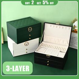 Large Jewellery Storage Box Multi-Layer Organiser For Women Big Necklace Earring Leather Jewellery Packaging Display Boxes 231227