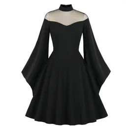 Casual Dresses Women Dress Halloween Party Solid Long Sleeve Retro Bodycon Grenadine Gothic Goth Lolita Y2k Mini Vintage