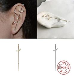 Stud GS 925 Sterling Silver Pin Ear Wrap Crawler Earrings For Women Surround Auricle Diagonal Zircon Pierced Earring Oorbellen11408939