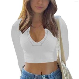 Women's T Shirts Women Vintage Long Sleeve Tees Crop Tops V Neck T-Shirts Fairycore Grunge 90s E-Girls Streetwear