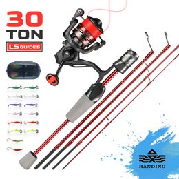 HANDING Magic Red Portable Travel Rod 5 Section Only 26cm 30 Tonne Carbon Fibre Casting Spinning Fishing Rods M Action Lure Weight 231227