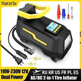 Inflatable Pump Car Tyre Inflator 110V-220V AC/DC 12V Air Compressor 2-in-1 Dual Power Portable Electric Air Pump for Car Vehicles MotorcycleL231227