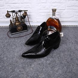Dress Shoes Mens High Heels Black Red Patent Leather Crocodile Skin Oxford For Men Pointed Toe Male Buty Meskie